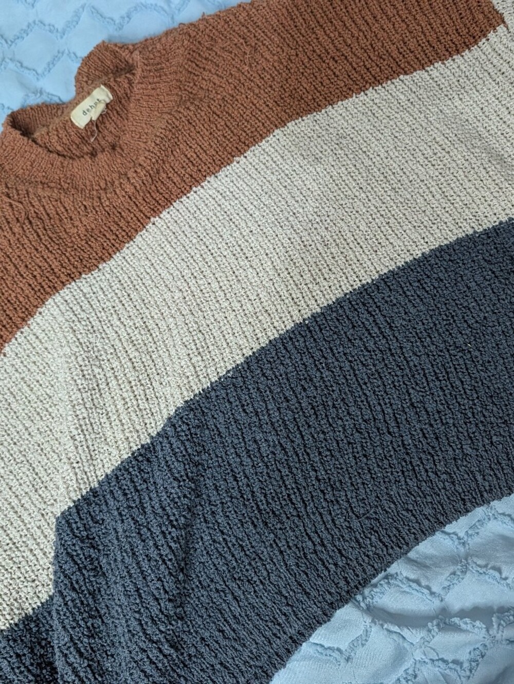 Cozy Colorblock Knit Sweater - Brown, Cream & Charcoal